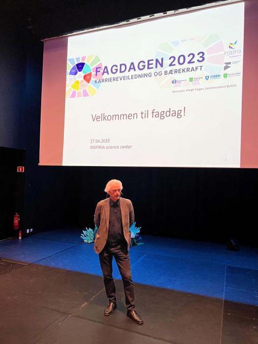 Bilde av spesialrådgiver Geir Syvertsen i Viken fylkeskommune fra fagdag om bærekraft.