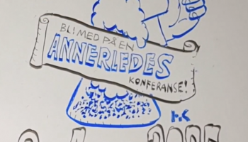 Skjermdump fra promofilm med teksten "Bli med på en annerledes konferanse! 3.-4. november 2025"