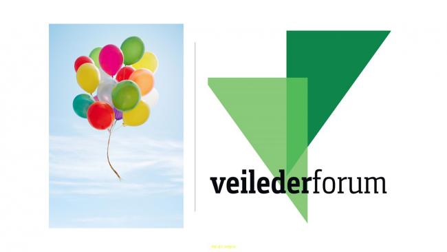 Illustrasjon med Veilederforum-logo og ballonger