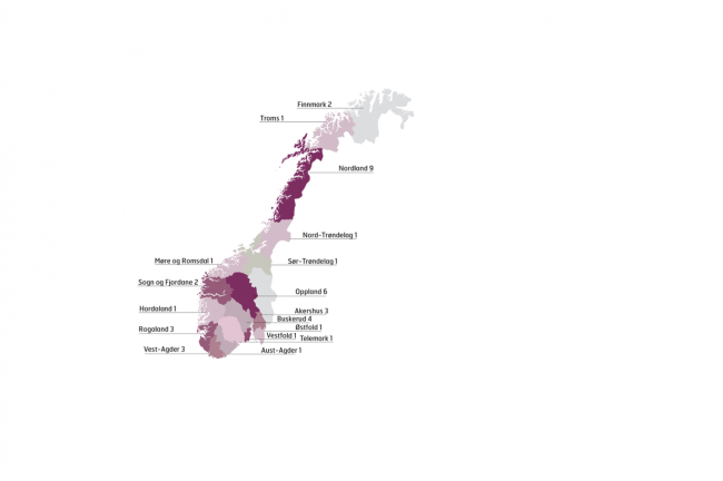 Kart over offentlige, fylkesvise karrieresentre i Norge.