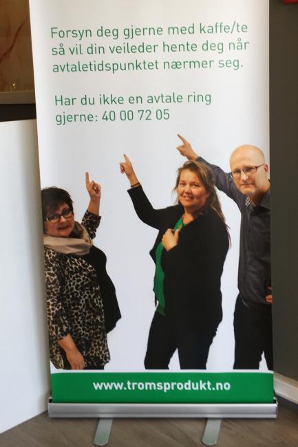 Plakat i resepsjonen hos Tromsprodukt.